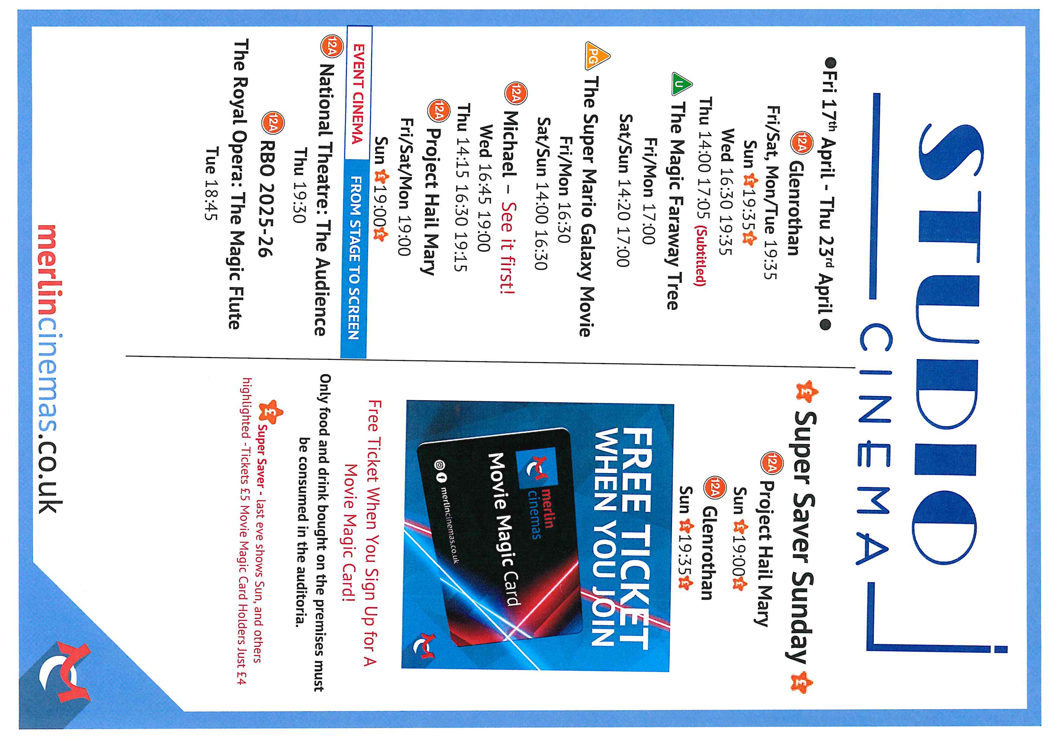 Studio Cinema Listings. 17th April - 23rd April 